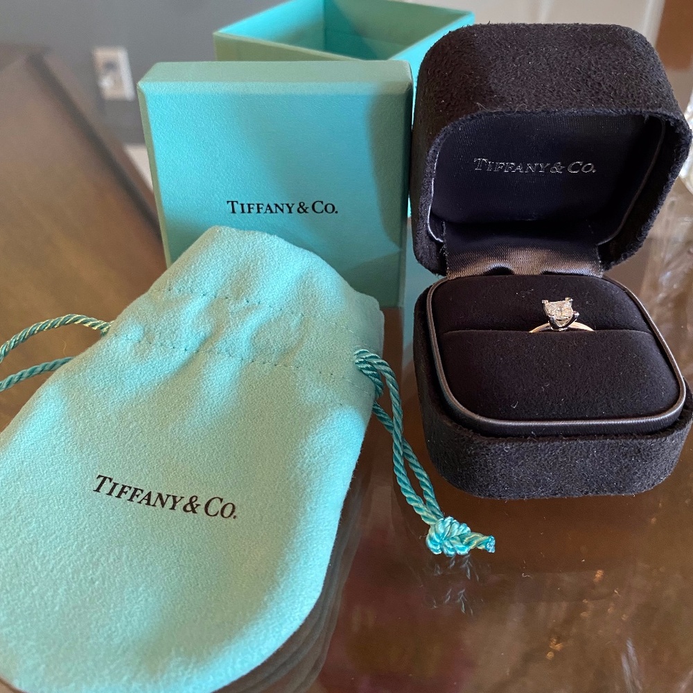 Tiffany & Co., Princess Cut Solitaire Engagement Ring in Platinum!